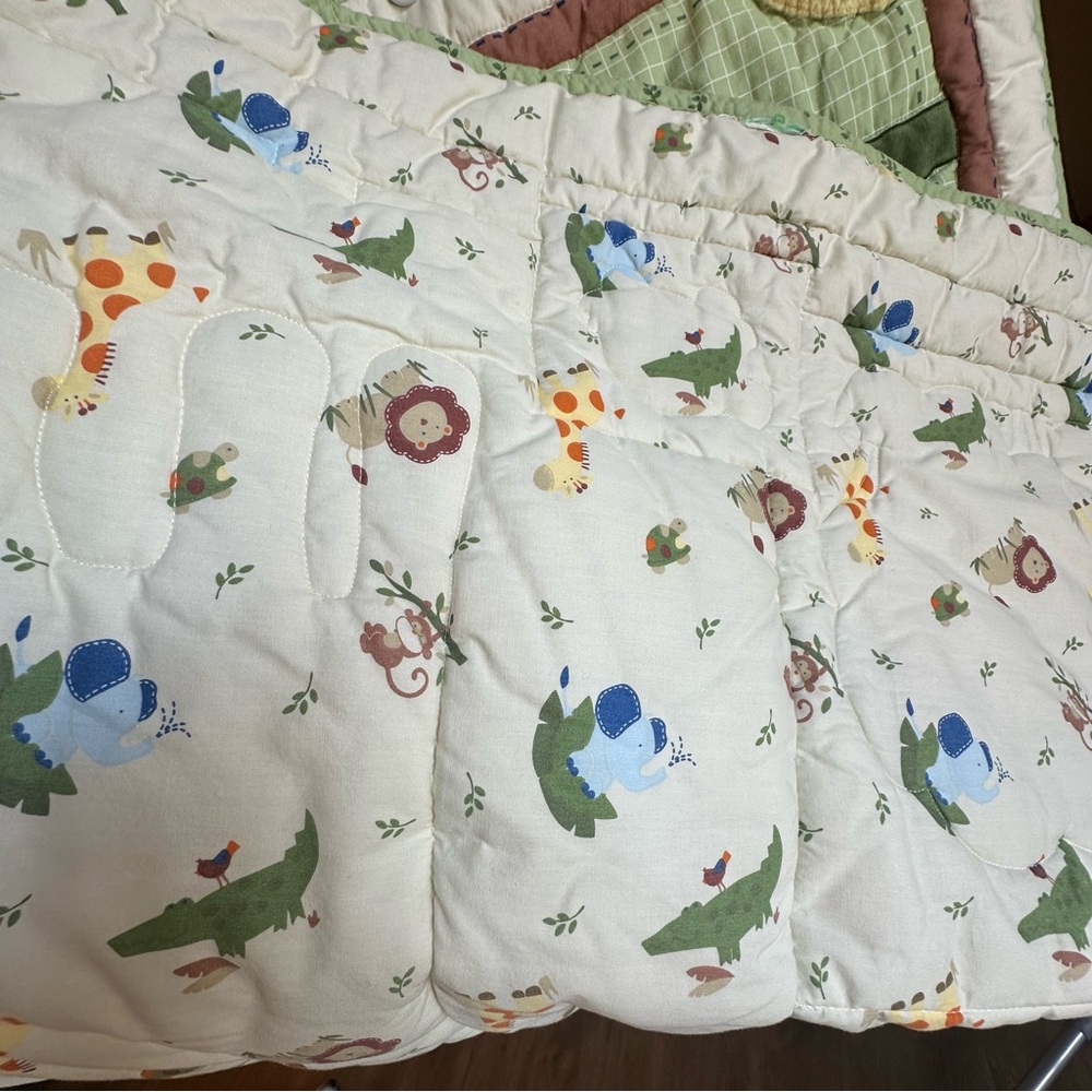 Animal Jungle Themed Baby Quilt with Elephant and Giraffe Alligator Monkey Lion - Picture 2 of 4